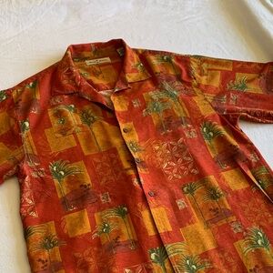 Tommy Bahama SILK 
Red and Orange Palm Print Shirt